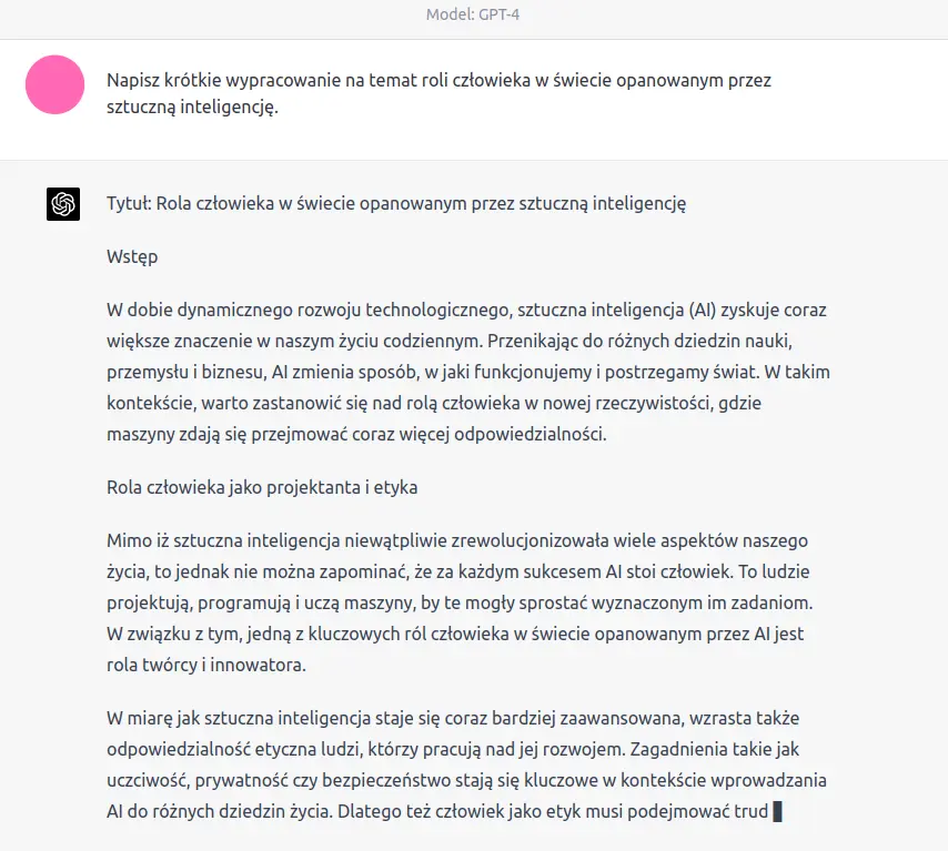 ChatGPT / program do pisania wypracowań