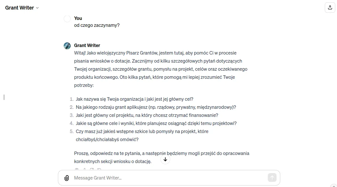AI Grant Writer - Interfejs