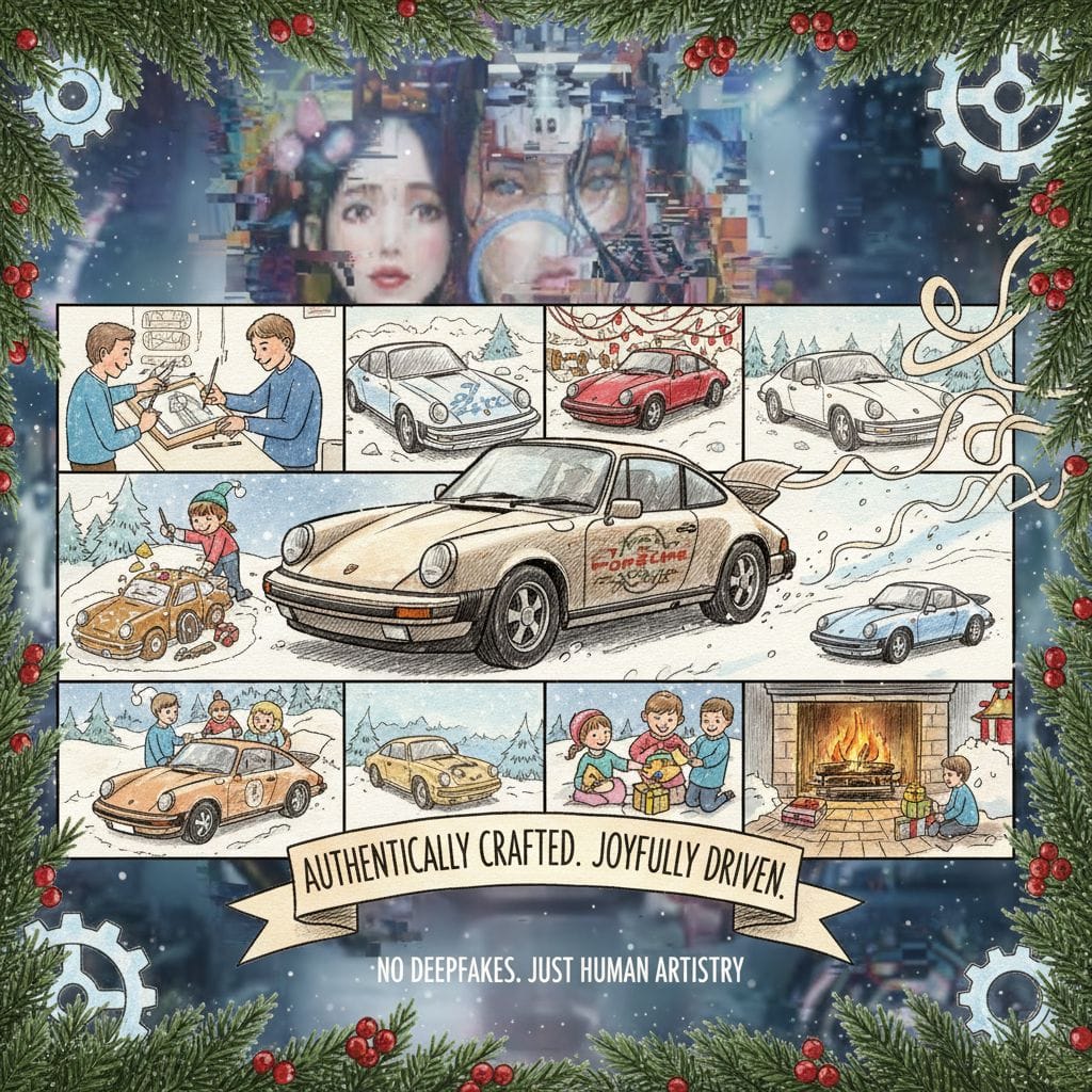 Porsche zaskakuje świąteczną reklamą bez sztucznej inteligencji